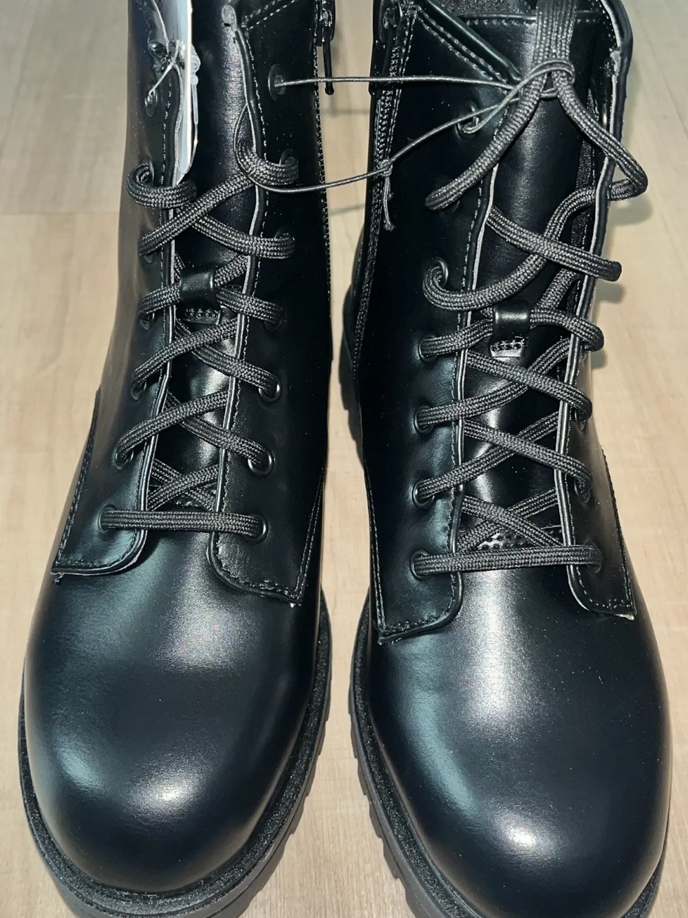 Girl’s Black Combat Lace-Up Boots with Side Zip